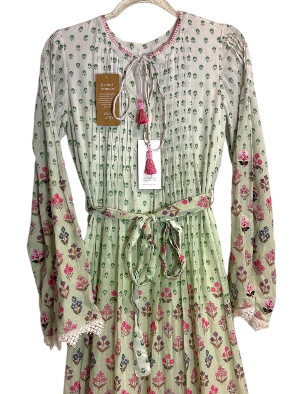 Hemant and Nandita Zehra Long Dress Pale Mint Beaded NWT XS - Picture 7 of 9